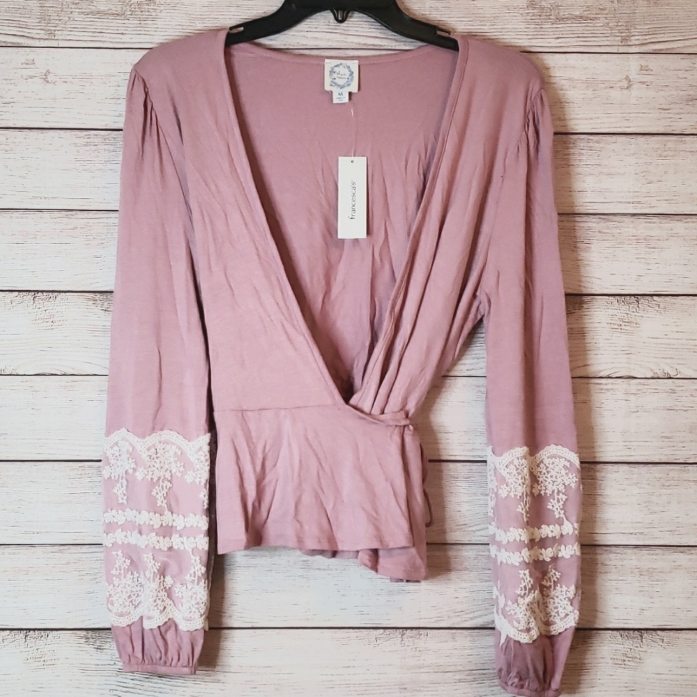 Francesca's Collections Wrap Top Sz M Blue Rain NWT